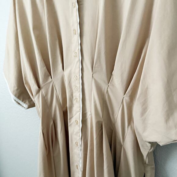 EXQUISE x ANTHROPOLOGIE |  Tobie Shirt Dress Pleated Waist Beige Tan White | XL - Picture 12 of 12